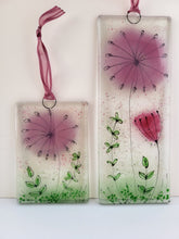 Load image into Gallery viewer, Spring Flowers Fused Glass Long and Small hanging hand made by Flow Glass, Kirkwall Orkney Islands Scotland.