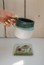 Load image into Gallery viewer, Golden Daisy fused glass coaster hand made by Flow Glass Kirkwall Orkney Islands Scotland