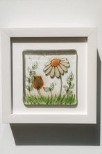 Load image into Gallery viewer, Golden Daisy fused glass small frame hand made by Flow Glass Kirkwall Orkney Islands Scotland