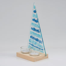 Load image into Gallery viewer, Christmas Tree Tea Light Holder Blue Bubble Large by Flow Glass Orkney Islands Scotland