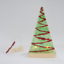 Load image into Gallery viewer, Christmas Tree Tea Light Holder Green with Red Garland Large by Flow Glass Orkney Islands Scotland