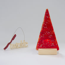 Load image into Gallery viewer, Christmas Tree Tea Light Holder in Red Sparkle by Flow Glass Orkney Islands Scotland