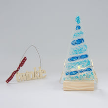Load image into Gallery viewer, Christmas Tree Tea Light holder in blue bubble by Flow Glass Orkney Islands Scotland