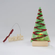 Load image into Gallery viewer, Christmas Tree Tea Light Holder in Green with Red Garland by Flow Glass Orkney Islands Scotland