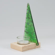 Load image into Gallery viewer, Christmas Tree Tea Light Holder Green by Flow Glass Orkney Islands Scotland
