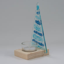 Load image into Gallery viewer, Christmas Tree Tea Light Holder in Blue Bubble by Flow Glass Orkney Islands Scotland