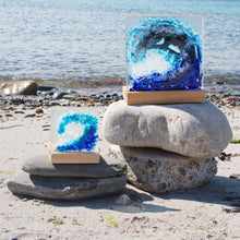 Load image into Gallery viewer, Small and Large Wave Tea Light Holders by Flow Glass Orkney Islands Scotland