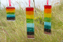 Load image into Gallery viewer, Rainbow hanging long with bubble effect and small by Flow Glass Orkney Islands Scotland