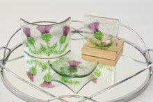 Load image into Gallery viewer, Thistle fused glass small curve, small dish and tea light holder by Flow Glass Orkney Isles Scotland
