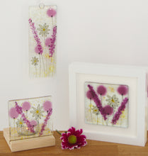 Load image into Gallery viewer, Daisy (Pink) fused glass tea light holder, small frame and long hanging by Flow Glass Orkney Isles Scotland