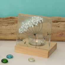 Load image into Gallery viewer, Cow Parsley fused glass tea light holder by Flow Glass Orkney Isles Scotland