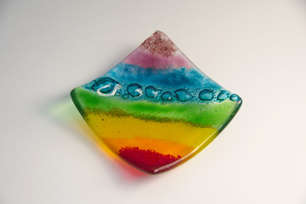 Rainbow bubble small dish by Flow Glass Orkney Isles Scotland