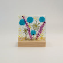 Load image into Gallery viewer, Daisy (Blue) fused glass tea light holder by Flow Glass Orkney Isles Scotland