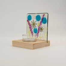 Load image into Gallery viewer, Rear view of Daisy (Blue) fused glass tea light holder by Flow Glass Orkney Isles Scotland