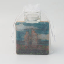 Load image into Gallery viewer, Ring of Brodgar fused glass tea light holder in organza gift bag hand made by Flow Glass Orkney Islands Scotland
