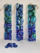 Load image into Gallery viewer, Three blue/green chunky hangings by Flow Glass Orkney Islands 
