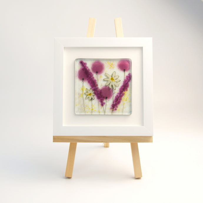Daisy Pink fused glass Small Frame handmade by Flow Glass Orkney Isles Scotland