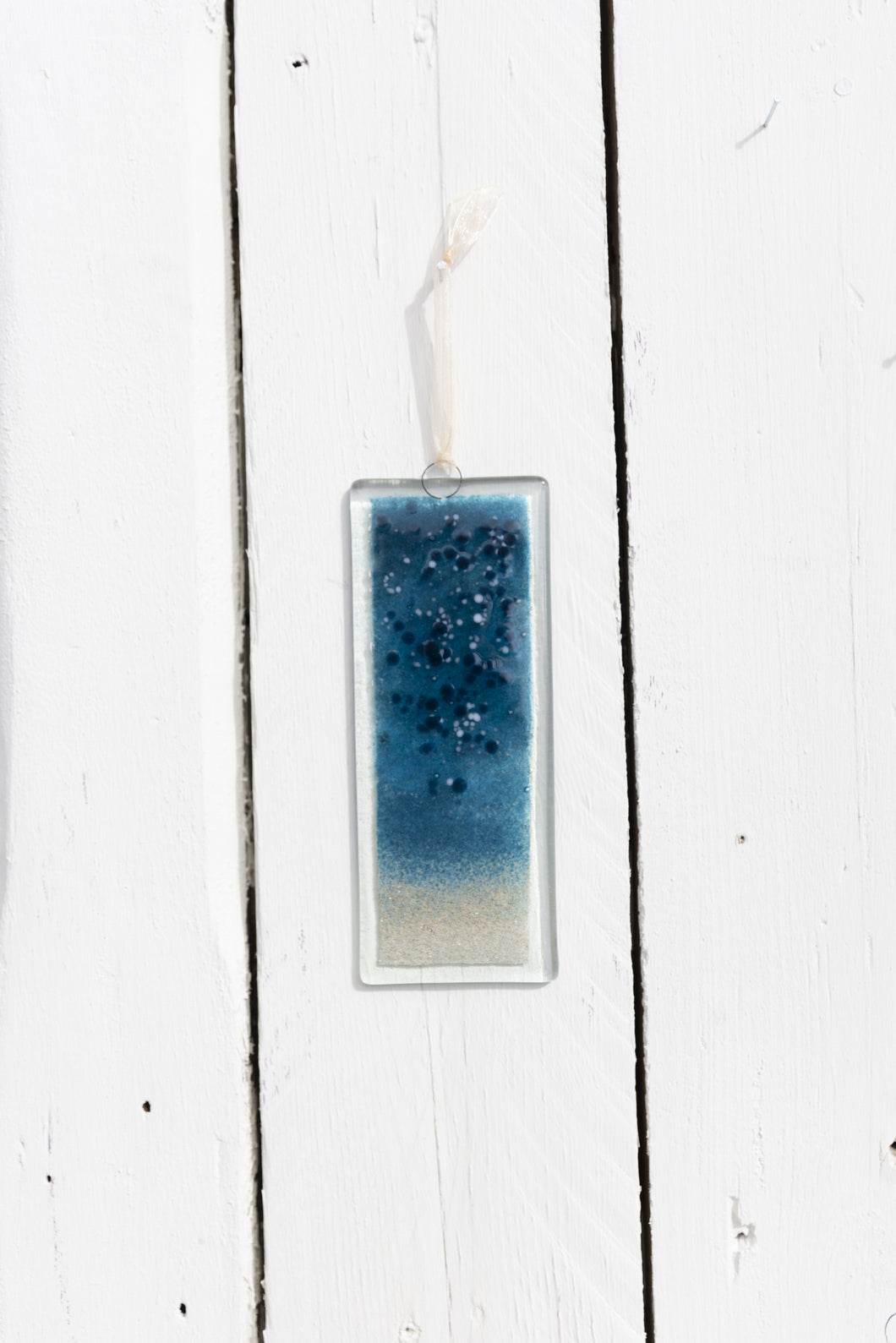 Ocean Fused glass small hanging hand made by Flow Glass Orkney Islands Scotland