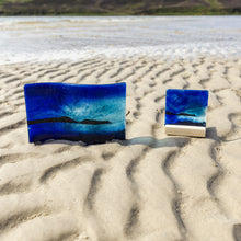 Load image into Gallery viewer, Hoy fused glass tea light holder and large wave hand made by Flow Glass Orkney Islands Scotland
