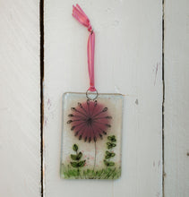 Load image into Gallery viewer, Spring Flowers fused glass small hanging hand made by Flow Glass Kirkwall Orkney Islands Scotland
