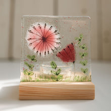 Load image into Gallery viewer, Spring Flowers Fused Glass Tea Light Holder hand made by Flow Glass, Kirkwall Orkney Islands Scotland
