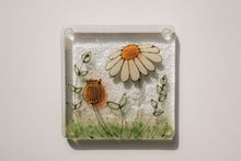 Load image into Gallery viewer, Golden Daisy fused glass coaster hand made by Flow Glass Kirkwall Orkney Islands Scotland 
