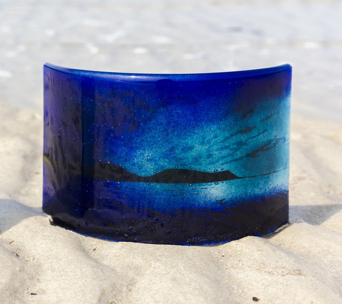 Hoy fused glass large curve hand made by Flow Glass Orkney Islands Scotland