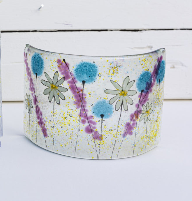 Daisy Blue fused glass small curve by Flow Glass Orkney Isles Scotland