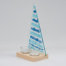 Load image into Gallery viewer, Christmas Tree Tea Light Holder Blue Bubble Large by Flow Glass Orkney Islands Scotland
