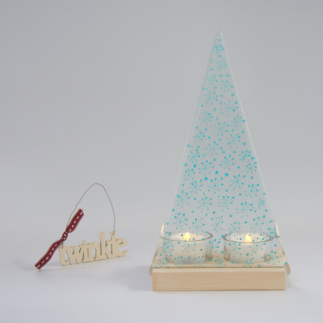 Christmas Tree Tea Light Holder Snowflake Large by Flow Glass Orkney Islands Scotland