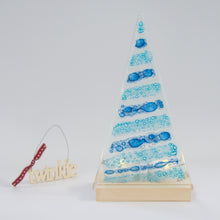 Load image into Gallery viewer, Christmas Tree Tea Light Holder Blue Bubble Large by Flow Glass Orkney Islands Scotland

