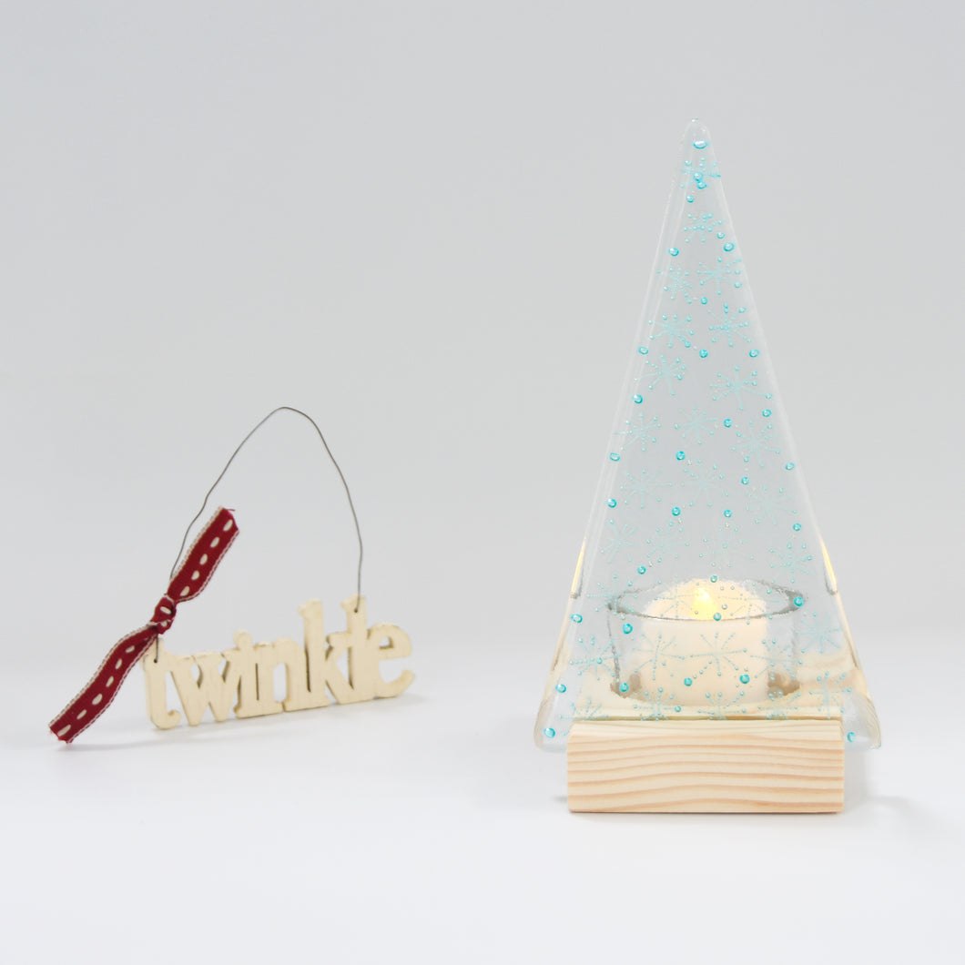 Christmas Tree Tea Light Holder Snowflake by Flow Glass Orkney Islands Scotland