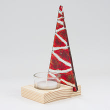 Load image into Gallery viewer, Christmas Tree Tea Light Holder in Red by Flow Glass Orkney Islands Scotland
