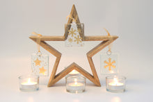 Load image into Gallery viewer, Gold star, multi snowflake and snowflake hanging by Flow Glass Orkney Islands Scotland
