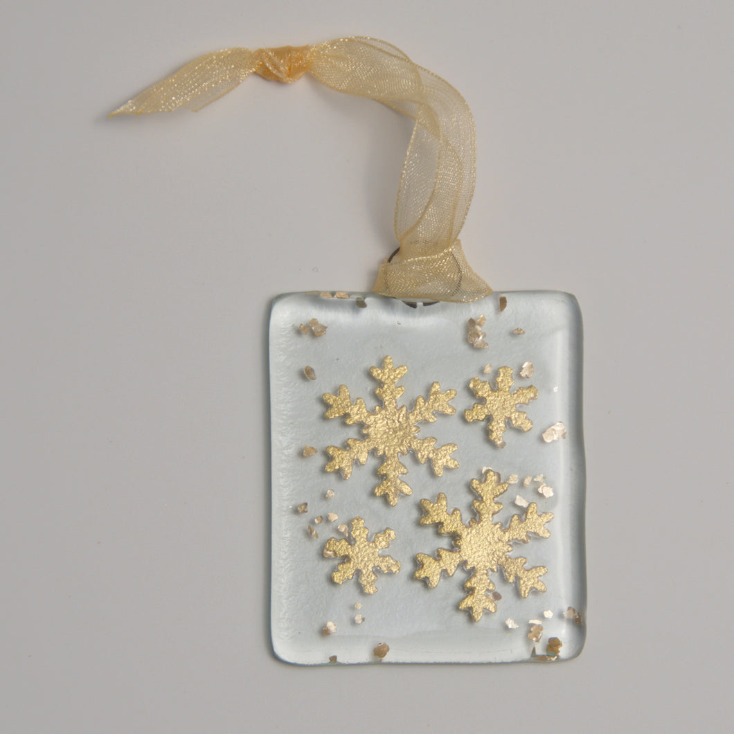 Gold multi snowflake hanging by Flow Glass Orkney Islands Scotland