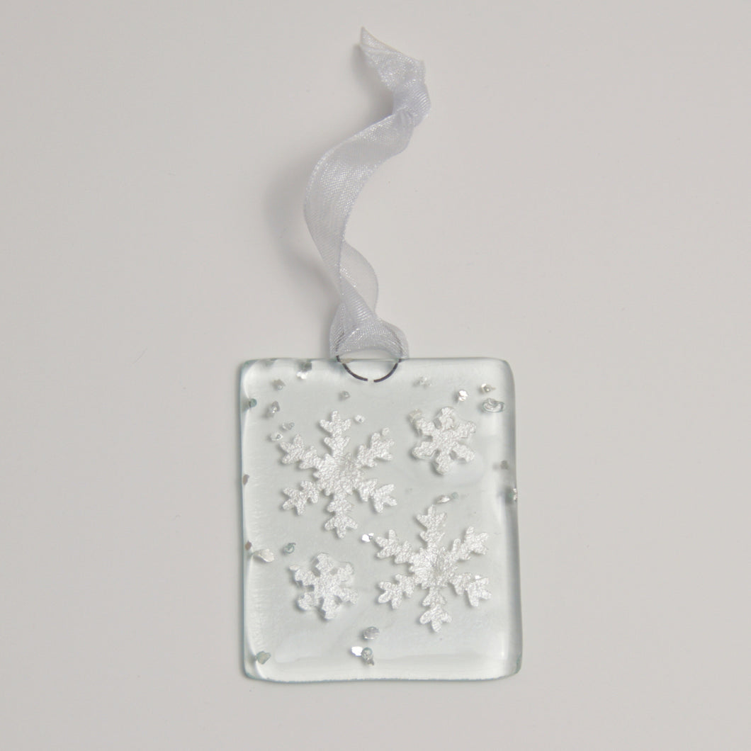 Silver multi snowflake hanging by Flow Glass Orkney Islands Scotland