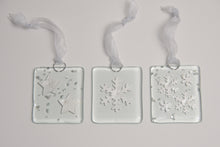 Load image into Gallery viewer, Silver star, snowflake and multi snowflake hangings by Flow Glass Orkney Islands Scotland 
