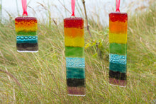 Load image into Gallery viewer, Rainbow hanging long with bubble effect and small by Flow Glass Orkney Islands Scotland
