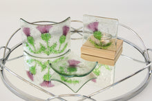 Load image into Gallery viewer, Thistle fused glass small curve, small dish and tea light holder by Flow Glass Orkney Isles Scotland
