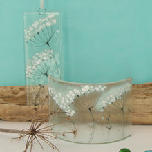 Load image into Gallery viewer, Cow Parsley fused glass small curve and long hanging by Flow Glass Orkney Isles Scotland 
