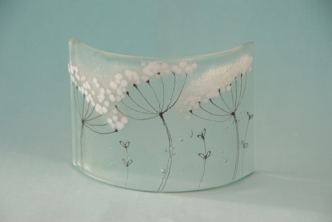 Cow Parsley fused glass small curve by Flow Glass Orkney Isles Scotland