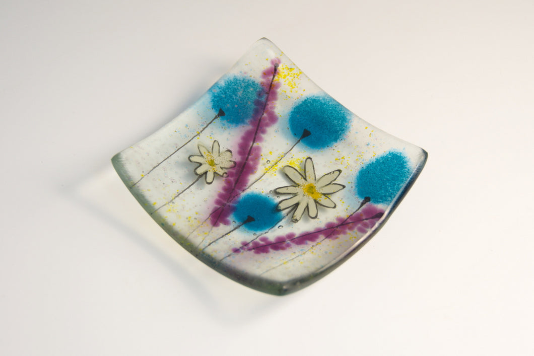 Daisy (Blue) fused glass small dish by Flow Glass Orkney Isles Scotland