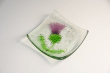 Load image into Gallery viewer, Thistle fused glass small dish by Flow Glass Orkney Isles Scotland

