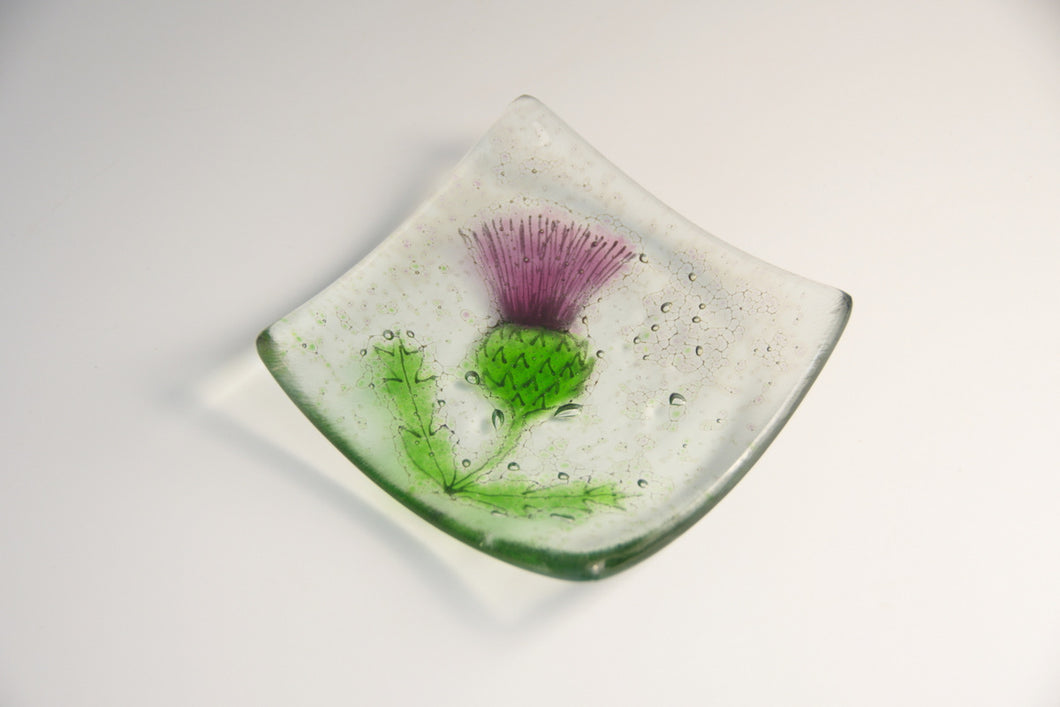 Thistle fused glass small dish by Flow Glass Orkney Isles Scotland