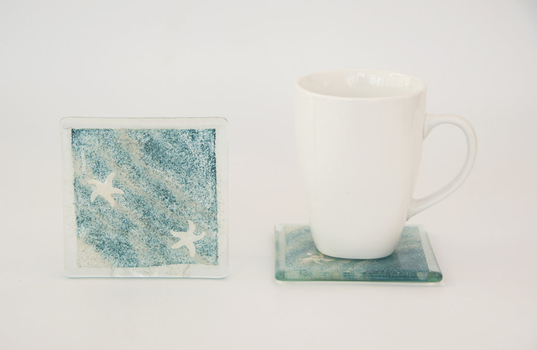 Sea and Sand fused glass coaster by Flow Glass Orkney Isles Scotland