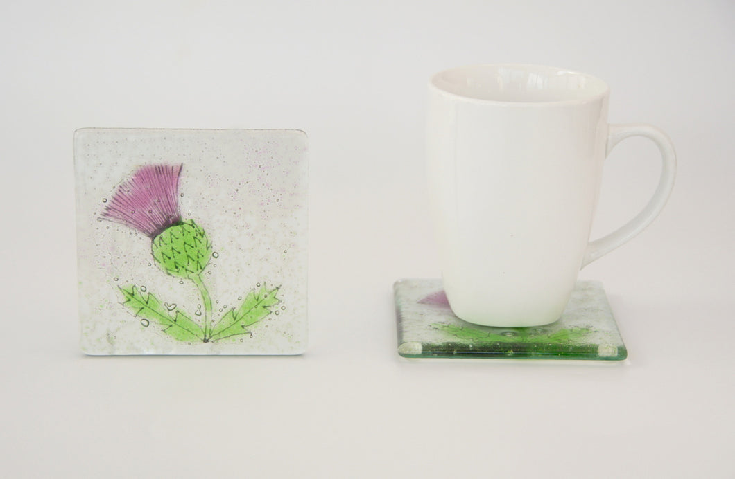 Thistle fused glass coaster by Flow Glass Orkney Isles Scotland