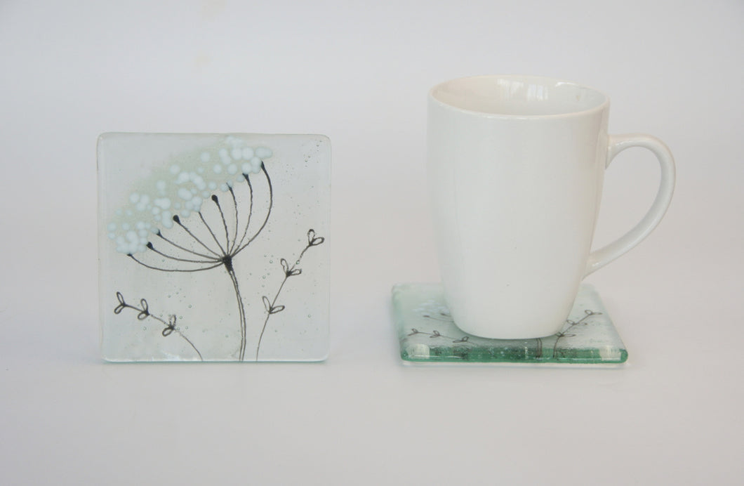 Cow Parsley fused glass coaster by Flow Glass Orkney Isles Scotland