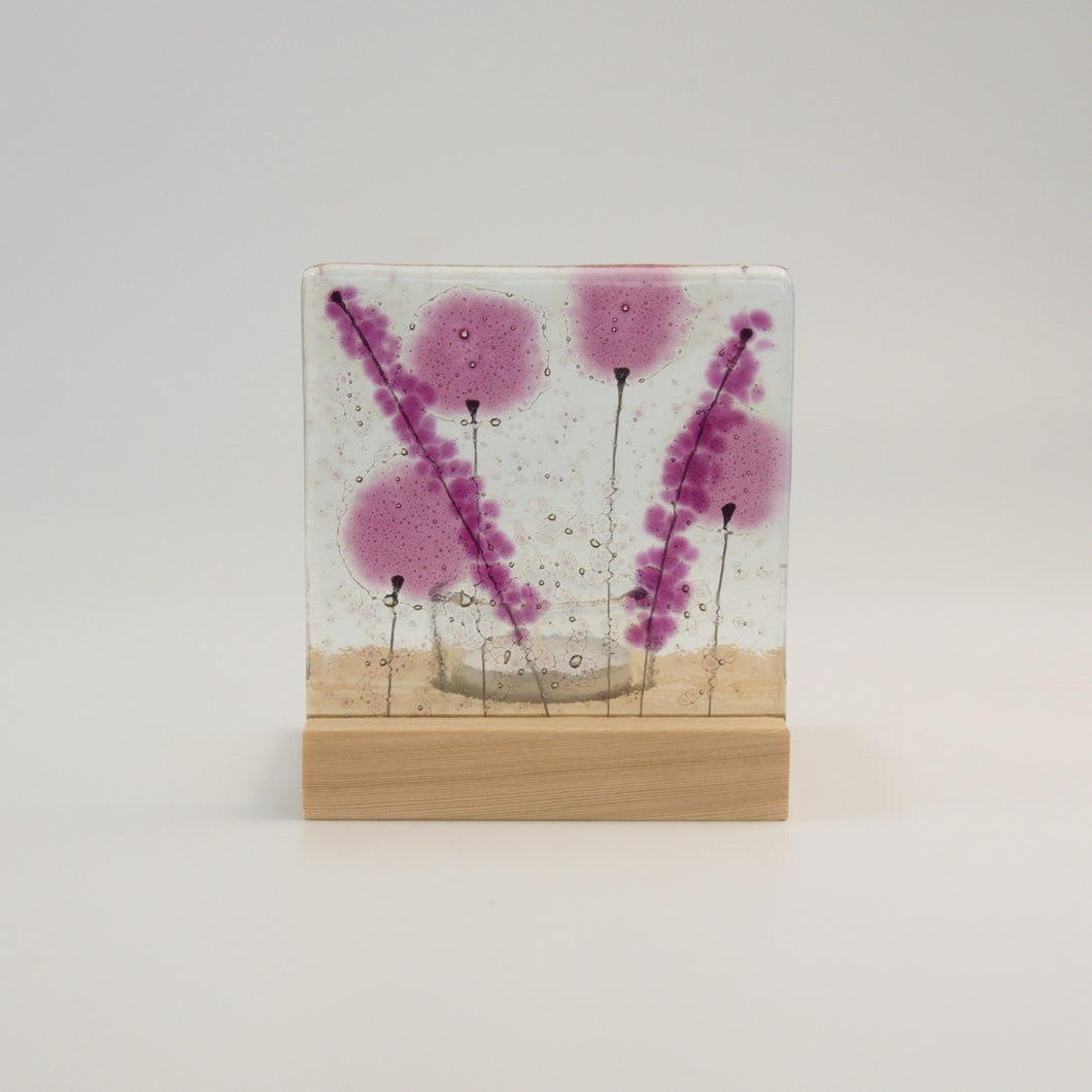 Lavender fused glass tea light holder by Flow Glass Orkney Isles Scotland 