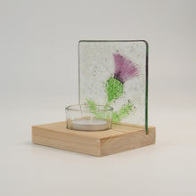 Load image into Gallery viewer, Rear view of Thistle fused glass tea light holder by Flow Glass Orkney Isles Scotland
