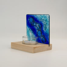 Load image into Gallery viewer, Rear view of Blue Bubble tea light holder by Flow Glass Orkney Isles Scotland
